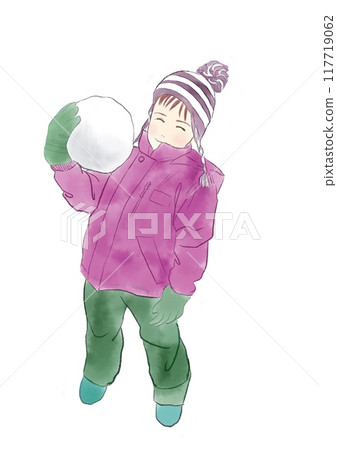 一個男孩拿著一個大雪球的插圖 一個男孩拿著一個大雪球的插圖 117719062