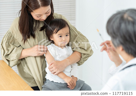 Pediatrics, face-to-face, parent-child, injection 117719115