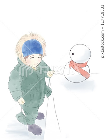 Snowman and children illustration 117719333