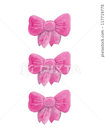 Pink bows. Festive accessories for your design. Watercolor isolated elements Pink bows. Festive accessories for your design. Watercolor isolated elements 117719778