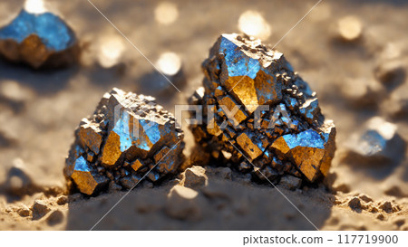 Close up view of a pile of silver ore mixed with quartz sand. 117719900