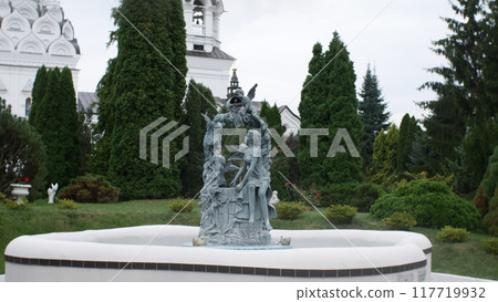 Bagrationovsk, Russia - August 23, 2024. The Temple of Faith, Hope, Love and their mother Sofia in Bagrationovsk. Fountain with angels. Bagrationovsk, Russia - August 23, 2024. The Temple of Faith, Hope, Love and their mother Sofia in Bagrationovsk. Fountain with angels. 117719932
