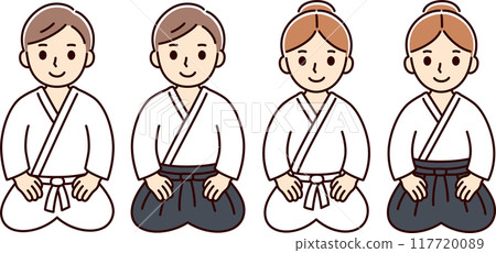 Cute cartoon Aikido man and woman sitting seiza Cute cartoon Aikido man and woman sitting seiza 117720089