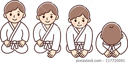 Martial arts sitting bow cartoon drawing 117720091