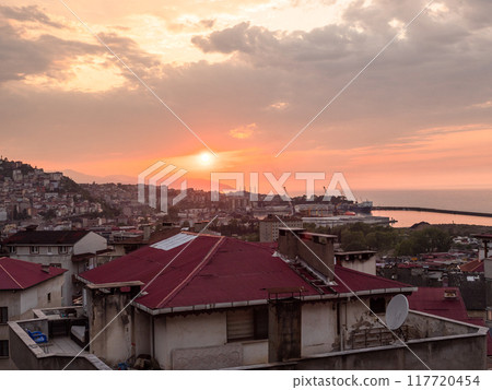 sunset over Trabzon city in spring evening 117720454