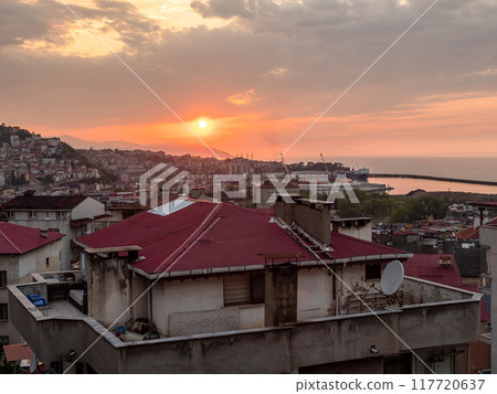 setting sun over of Trabzon city in spring evening setting sun over of Trabzon city in spring evening 117720637