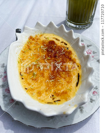 Creme brulee dessert in local cafe 117720710