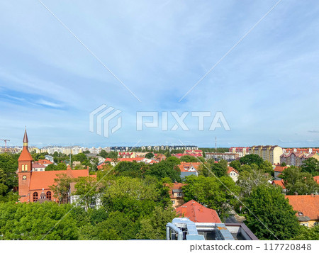 top view of Zelenogradsk town with cathedral 117720848
