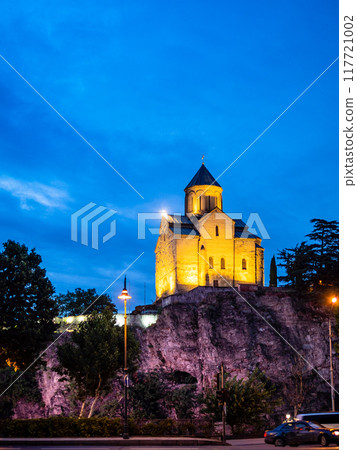 view of Metekhi church in Tbilisi in night 117721002