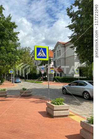pedestrian crossing in Kaliningrad city, Russia 117721040