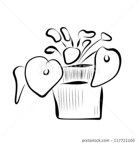 Line drawing. Line art plant in flowerpot. Vector 117721200