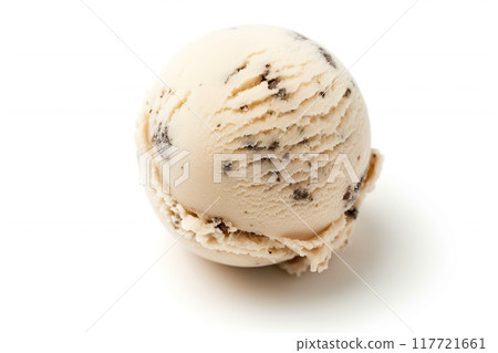 Scoop of vanilla ice cream with chocolate chips isolated on a white background Scoop of vanilla ice cream with chocolate chips isolated on a white background 117721661