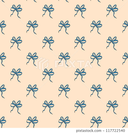 blue bows seamless pattern. Silk band repeat background. Bowknot continuous surface ornament. Vector hand drawn flat illustration. blue bows seamless pattern. Silk band repeat background. Bowknot continuous surface ornament. Vector hand drawn flat illustration. 117722540