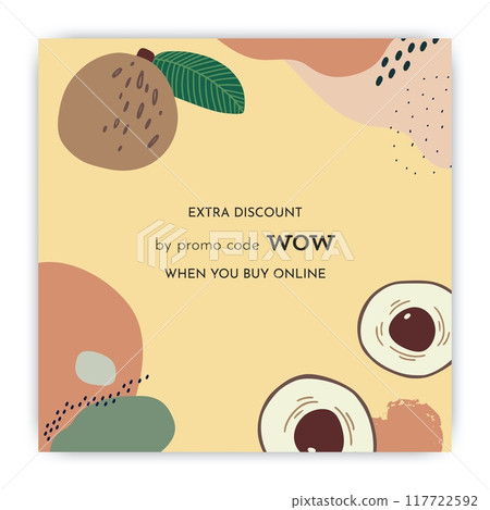 Big sale. Abstract fruits. Doodle color shapes. Shopping discount. Wow promo code. Promotion web coupon. Store special offer. Social media shop voucher. Vector online marketing banner 117722592