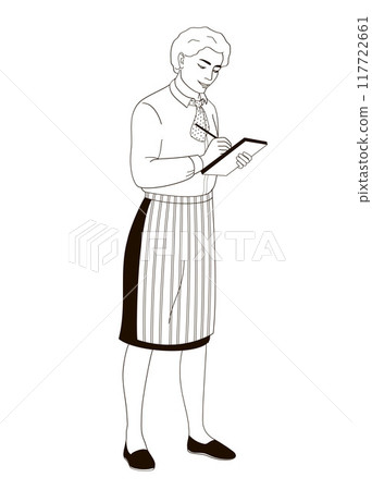 waiter women writes down the order in a notepad waiter women writes down the order in a notepad 117722661