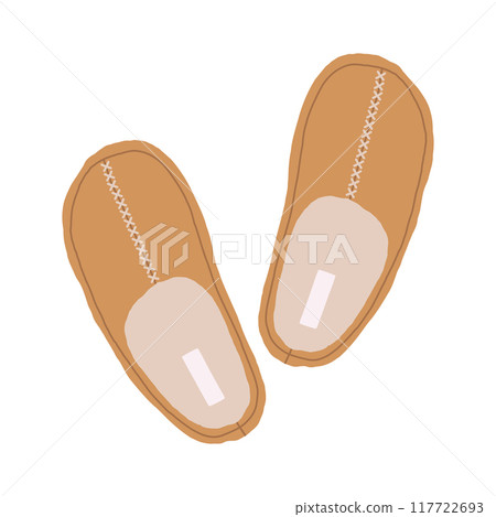 Cartoon home footwear. Cozy soft indoor shoes, warm and comfy domestic slippers flat vector illustration. Cute house shoes on white Cartoon home footwear. Cozy soft indoor shoes, warm and comfy domestic slippers flat vector illustration. Cute house shoes on white 117722693