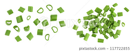 Green onion isolated on the white background. Top view. Flat lay. 117722855