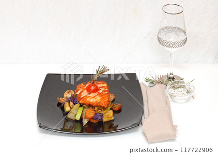 Grilled Salmon Served Grilled Salmon Served 117722906