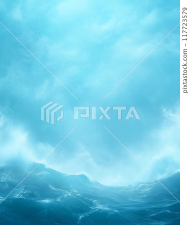 turbulent ocean waves under a cloudy sky at dawn 117723579