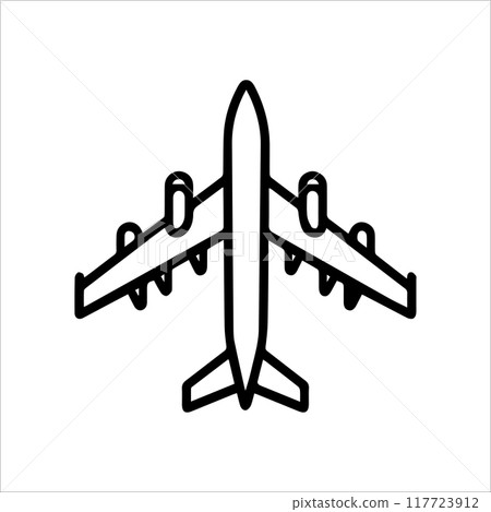 Airplane icon or modern line symbol. Vector line art and icon design with bold outline. Black and white Pixel Perfect minimalistic symbol isolated white background. Silhouette simple thin sign 117723912
