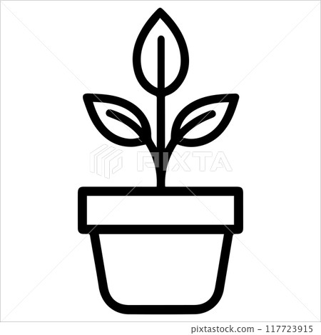 Plant Pot icon or modern line symbol. Vector line art and icon design with bold outline. Black and white Pixel Perfect minimalistic symbol isolated white background. Silhouette simple thin sign Plant Pot icon or modern line symbol. Vector line art and icon design with bold outline. Black and white Pixel Perfect minimalistic symbol isolated white background. Silhouette simple thin sign 117723915