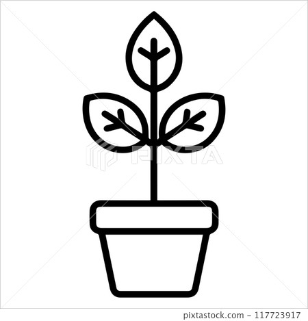 Plant Pot icon or modern line symbol. Vector line art and icon design with bold outline. Black and white Pixel Perfect minimalistic symbol isolated white background. Silhouette simple thin sign 117723917