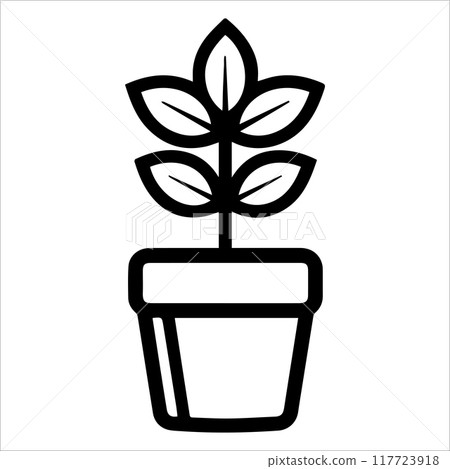 Plant Pot icon or modern line symbol. Vector line art and icon design with bold outline. Black and white Pixel Perfect minimalistic symbol isolated white background. Silhouette simple thin sign 117723918