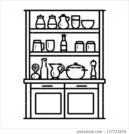 Cupboard icon or modern line symbol. Vector line art and icon design with bold outline. Black and white Pixel Perfect minimalistic symbol isolated white background. Silhouette simple thin sign 117723919