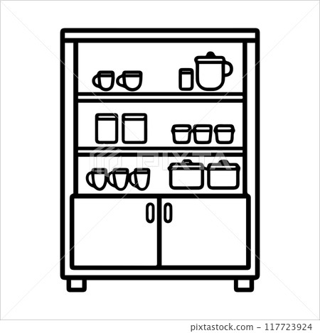 Cupboard icon or modern line symbol. Vector line art and icon design with bold outline. Black and white Pixel Perfect minimalistic symbol isolated white background. Silhouette simple thin sign 117723924