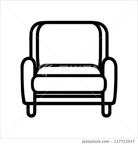 Armchair icon or modern line symbol. Vector line art and icon design with bold outline. Black and white Pixel Perfect minimalistic symbol isolated white background. Silhouette simple thin sign 117723937