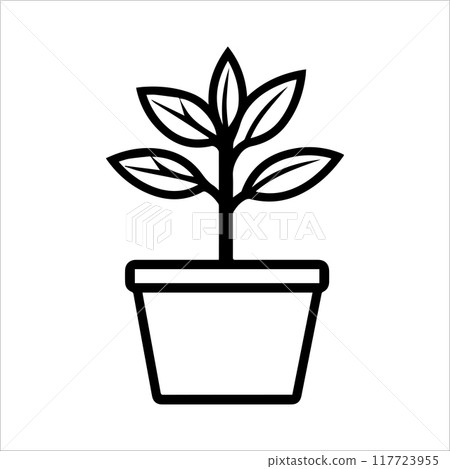 Plant Pot icon or modern line symbol. Vector line art and icon design with bold outline. Black and white Pixel Perfect minimalistic symbol isolated white background. Silhouette simple thin sign 117723955