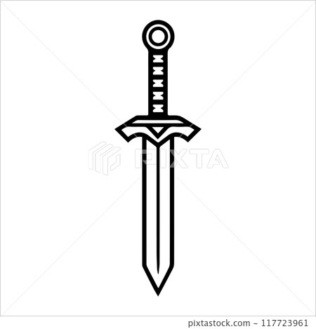 Dagger icon or modern line symbol. Vector line art and icon design with bold outline. Black and white Pixel Perfect minimalistic symbol isolated white background. Silhouette simple thin sign Dagger icon or modern line symbol. Vector line art and icon design with bold outline. Black and white Pixel Perfect minimalistic symbol isolated white background. Silhouette simple thin sign 117723961