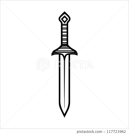 Dagger icon or modern line symbol. Vector line art and icon design with bold outline. Black and white Pixel Perfect minimalistic symbol isolated white background. Silhouette simple thin sign 117723962