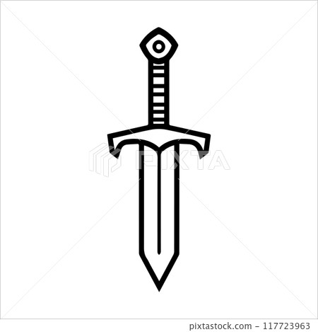 Dagger icon or modern line symbol. Vector line art and icon design with bold outline. Black and white Pixel Perfect minimalistic symbol isolated white background. Silhouette simple thin sign 117723963