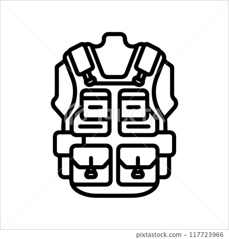 Military Vest icon or modern line symbol. Vector line art and icon design with bold outline. Black and white Pixel Perfect minimalistic symbol isolated white background. Silhouette simple thin sign 117723966