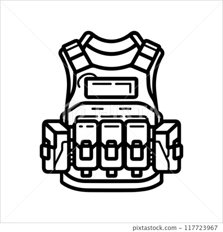 Military Vest icon or modern line symbol. Vector line art and icon design with bold outline. Black and white Pixel Perfect minimalistic symbol isolated white background. Silhouette simple thin sign Military Vest icon or modern line symbol. Vector line art and icon design with bold outline. Black and white Pixel Perfect minimalistic symbol isolated white background. Silhouette simple thin sign 117723967