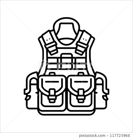 Military Vest icon or modern line symbol. Vector line art and icon design with bold outline. Black and white Pixel Perfect minimalistic symbol isolated white background. Silhouette simple thin sign 117723968