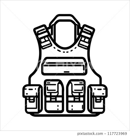 Military Vest icon or modern line symbol. Vector line art and icon design with bold outline. Black and white Pixel Perfect minimalistic symbol isolated white background. Silhouette simple thin sign 117723969