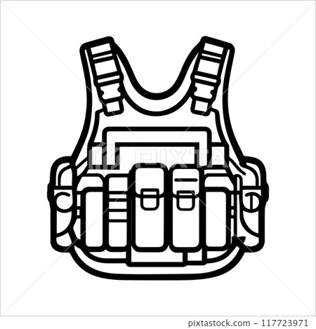 Military Vest icon or modern line symbol. Vector line art and icon design with bold outline. Black and white Pixel Perfect minimalistic symbol isolated white background. Silhouette simple thin sign 117723971