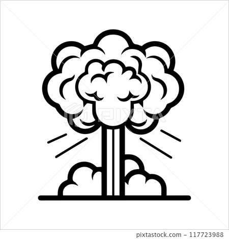 Nuclear Bomb icon or modern line symbol. Vector line art and icon design with bold outline. Black and white Pixel Perfect minimalistic symbol isolated white background. Silhouette simple thin sign 117723988