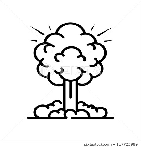 Nuclear Bomb icon or modern line symbol. Vector line art and icon design with bold outline. Black and white Pixel Perfect minimalistic symbol isolated white background. Silhouette simple thin sign 117723989