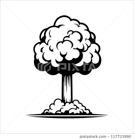 Nuclear Bomb icon or modern line symbol. Vector line art and icon design with bold outline. Black and white Pixel Perfect minimalistic symbol isolated white background. Silhouette simple thin sign 117723990