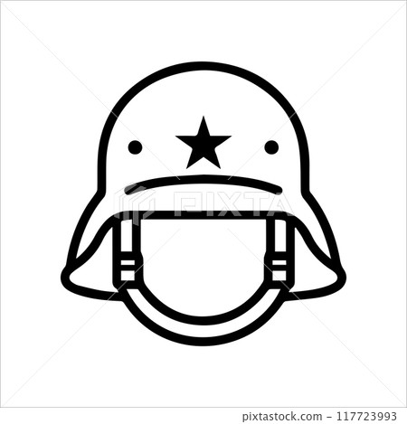 Military Helmet icon or modern line symbol. Vector line art and icon design with bold outline. Black and white Pixel Perfect minimalistic symbol isolated white background. Silhouette simple thin sign 117723993