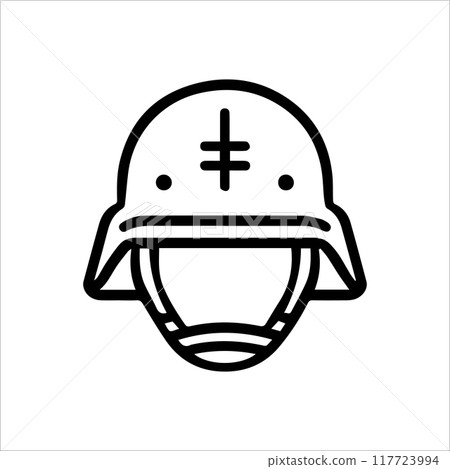 Military Helmet icon or modern line symbol. Vector line art and icon design with bold outline. Black and white Pixel Perfect minimalistic symbol isolated white background. Silhouette simple thin sign 117723994