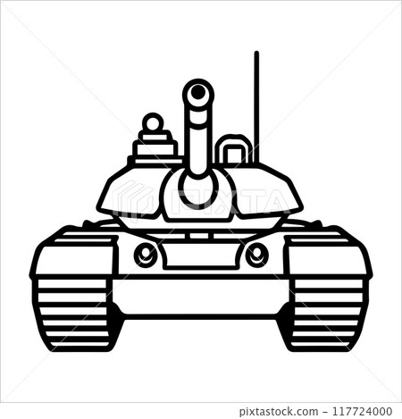 Military Tank icon or modern line symbol. Vector line art and icon design with bold outline. Black and white Pixel Perfect minimalistic symbol isolated white background. Silhouette simple thin sign Military Tank icon or modern line symbol. Vector line art and icon design with bold outline. Black and white Pixel Perfect minimalistic symbol isolated white background. Silhouette simple thin sign 117724000