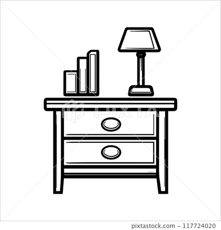Bedside Table icon or modern line symbol. Vector line art and icon design with bold outline. Black and white Pixel Perfect minimalistic symbol isolated white background. Silhouette simple thin sign 117724020