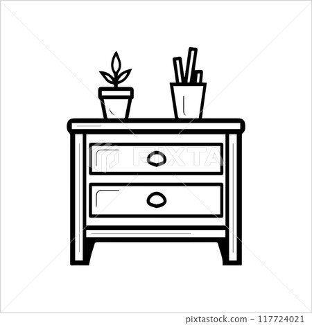 Bedside Table icon or modern line symbol. Vector line art and icon design with bold outline. Black and white Pixel Perfect minimalistic symbol isolated white background. Silhouette simple thin sign 117724021