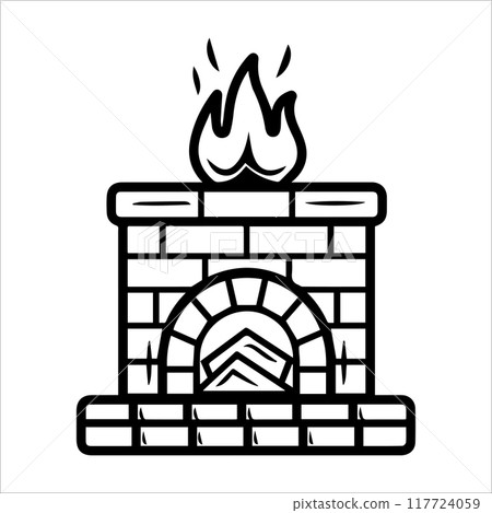 Fireplace icon or modern line symbol. Vector line art and icon design with bold outline. Black and white Pixel Perfect minimalistic symbol isolated white background. Silhouette simple thin sign Fireplace icon or modern line symbol. Vector line art and icon design with bold outline. Black and white Pixel Perfect minimalistic symbol isolated white background. Silhouette simple thin sign 117724059