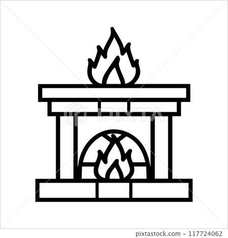 Fireplace icon or modern line symbol. Vector line art and icon design with bold outline. Black and white Pixel Perfect minimalistic symbol isolated white background. Silhouette simple thin sign 117724062