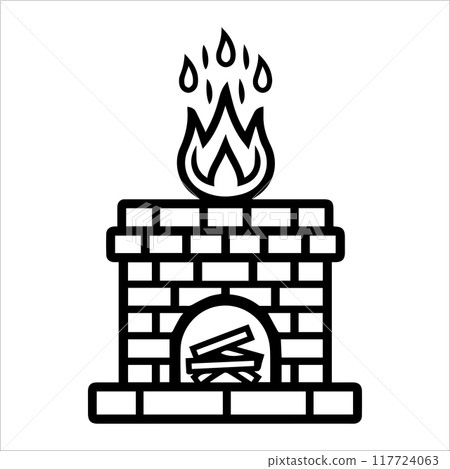 Fireplace icon or modern line symbol. Vector line art and icon design with bold outline. Black and white Pixel Perfect minimalistic symbol isolated white background. Silhouette simple thin sign 117724063